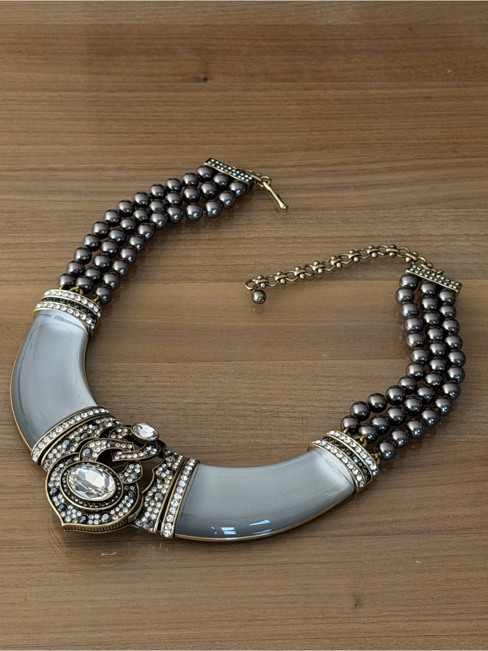 Heidi Daus "Say It With Style" Grey Pearl & Crystal Statement Collar Necklace